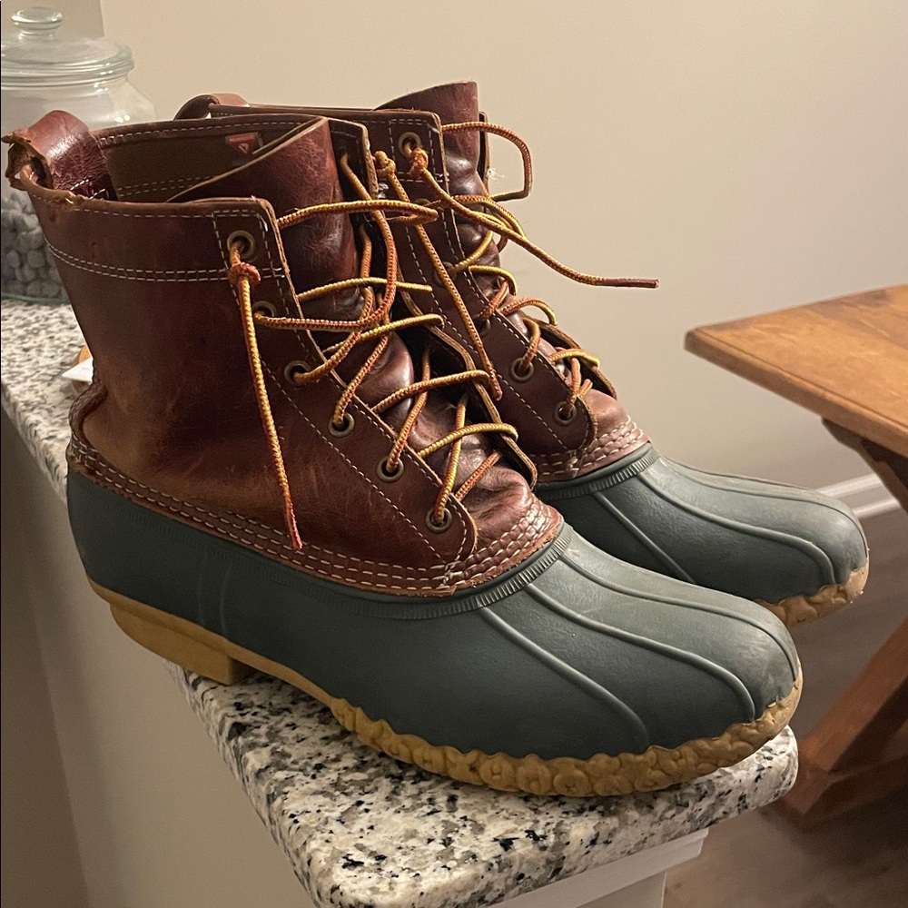 L.L. Bean Green and Red Duck Boots